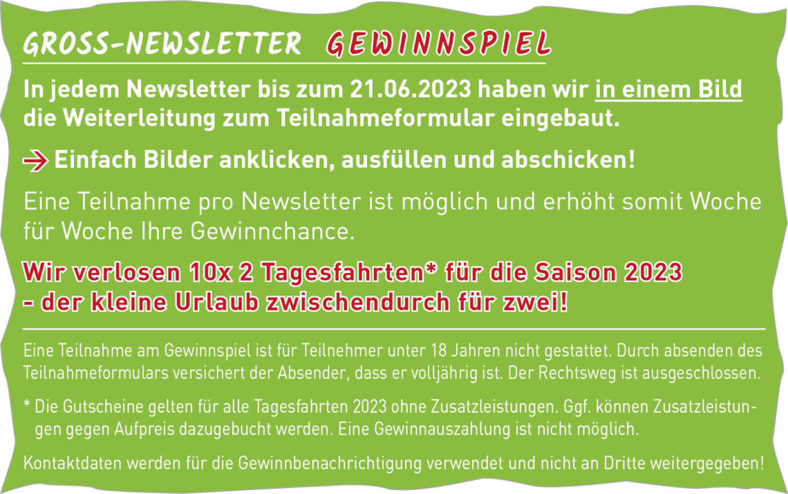 Werbefeld - Newsletter-Gewinnspiel Mai-Juni 2023
